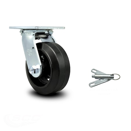 Service Caster 5 Inch Rubber on Steel Swivel Caster with Roller Bearing and Swivel Lock SCC SCC-30CS520-RSR-BSL